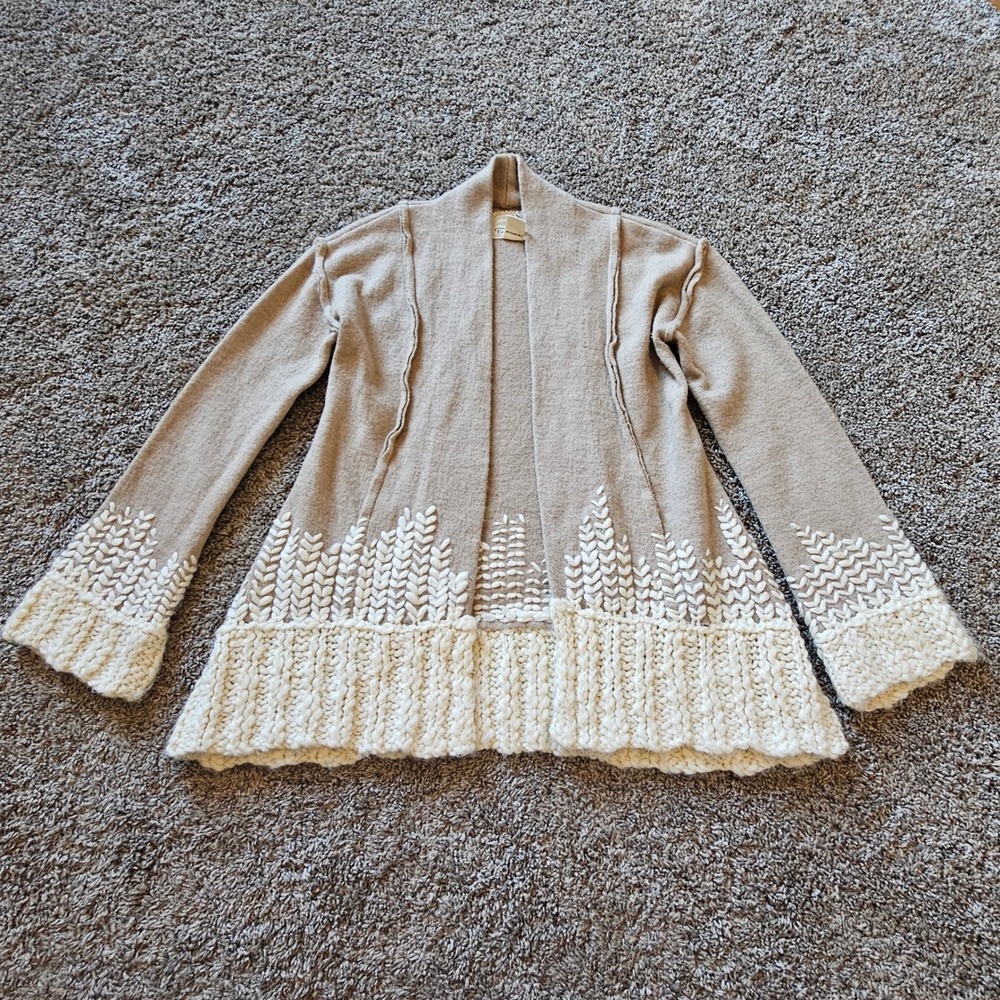 Anthropologie Tabitha Rising Snowdrop Cardigan Womens Size XS 100% Wool Cream